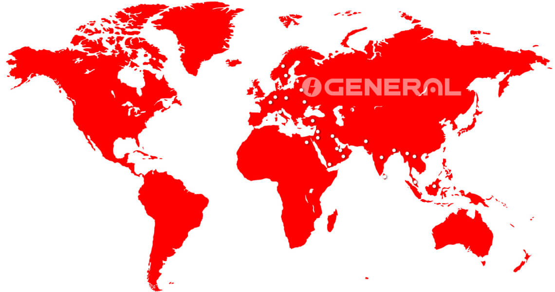 География продаж систем кондиционирования General Fujitsu — карта